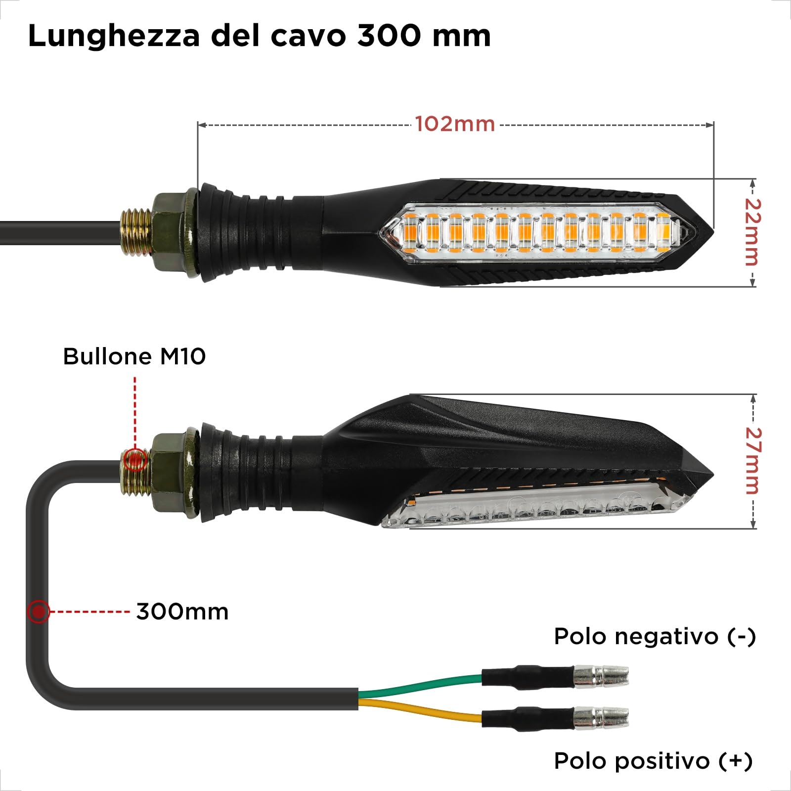 evermotor 2 Pezzi Frecce Moto LED Sequenziali E32, Omologate Universali 12V Indicatori di Direzione Moto, Impermeabili, Alta Luminosità