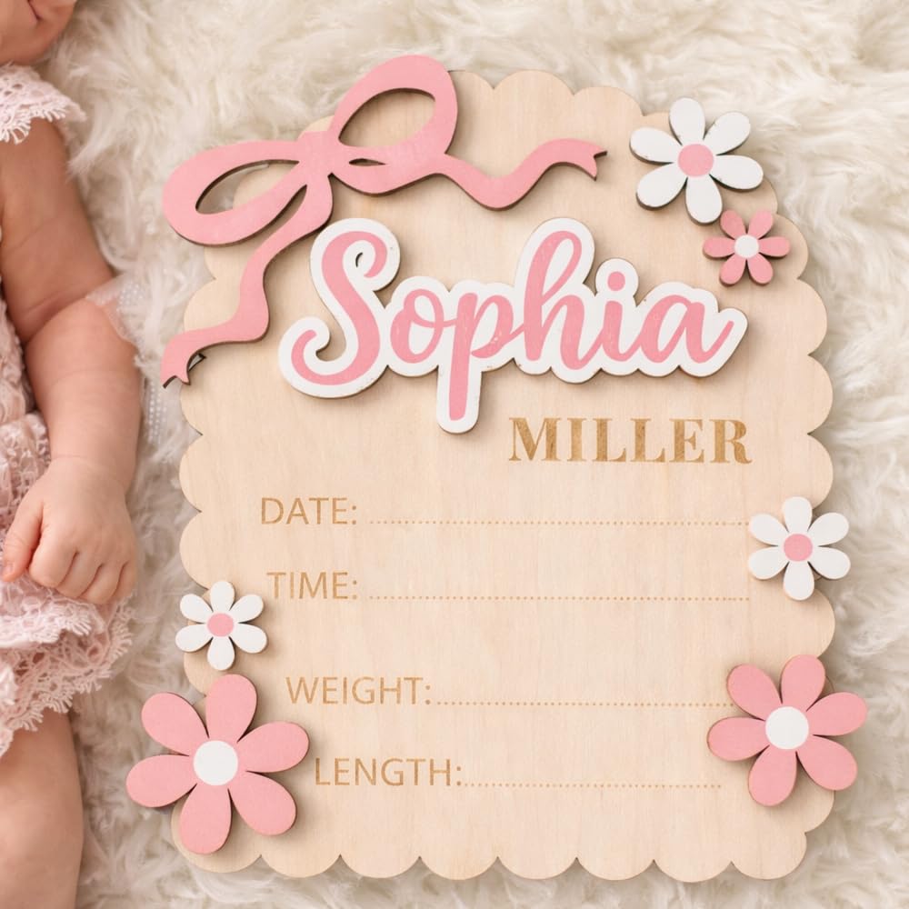 Luxury Custom Baby Name Announcement 3D 2 Layers Wooden Sign Announcement Sign for New Baby Welcome Newborn Arrival
