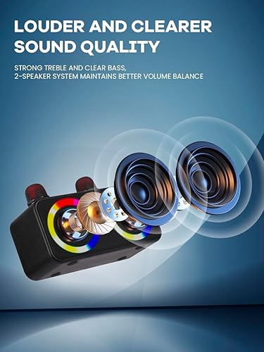 Miniatura 3 de BONAOK Máquina de karaoke para niños y adultos, altavoz Bluetooth portátil con dos micrófonos inalámbricos, luz LED para fiestas interiores y