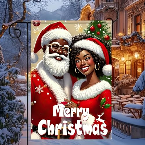 Image of BlissYard Christmas Santa Couple Garden Flag 12x18 Inch Polyester