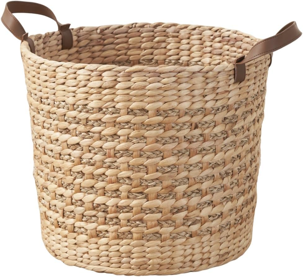 Storage Baskets, Round Water Hyacinth Woven Round Multi Use Storage Basket - 15.7" x 15.7" x 11.8" - Natural Brown Ideal for Clothes, Towels, Toys, Magazines & Home Decor