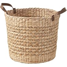 PARISLOFT Handwoven Water Hyacinth Storage Basket, 16 Inch, Natural Round Basket for Blankets, Toys, Laundry | Eco-Friendly, Decorative Organizer for Living Room, Nursery, Bedroom