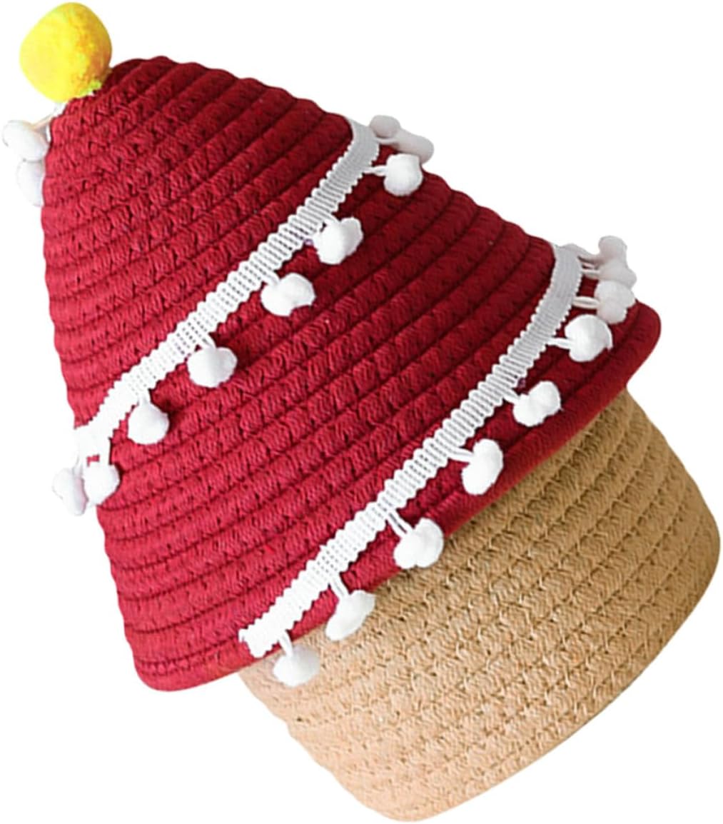Storage Basket Desktop Organizer Cotton Thread Christmas Tree Shape with Lid and Handles and Stylish Red for Makeup Sundries, for Porch Glove Box or Home Storage