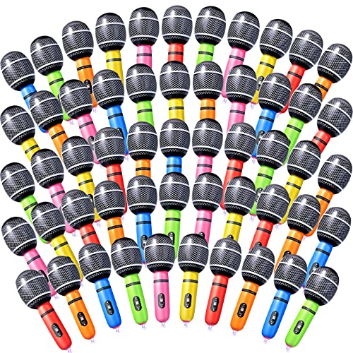 Image of Zhanmai Inflatable Microphones Blow up Microphone Assorted Colors Inflatable Microphone Props Plastic Toys for Musical Concert Themed Party Birthday Party Decoration Role Play Supplies(72 Pieces)