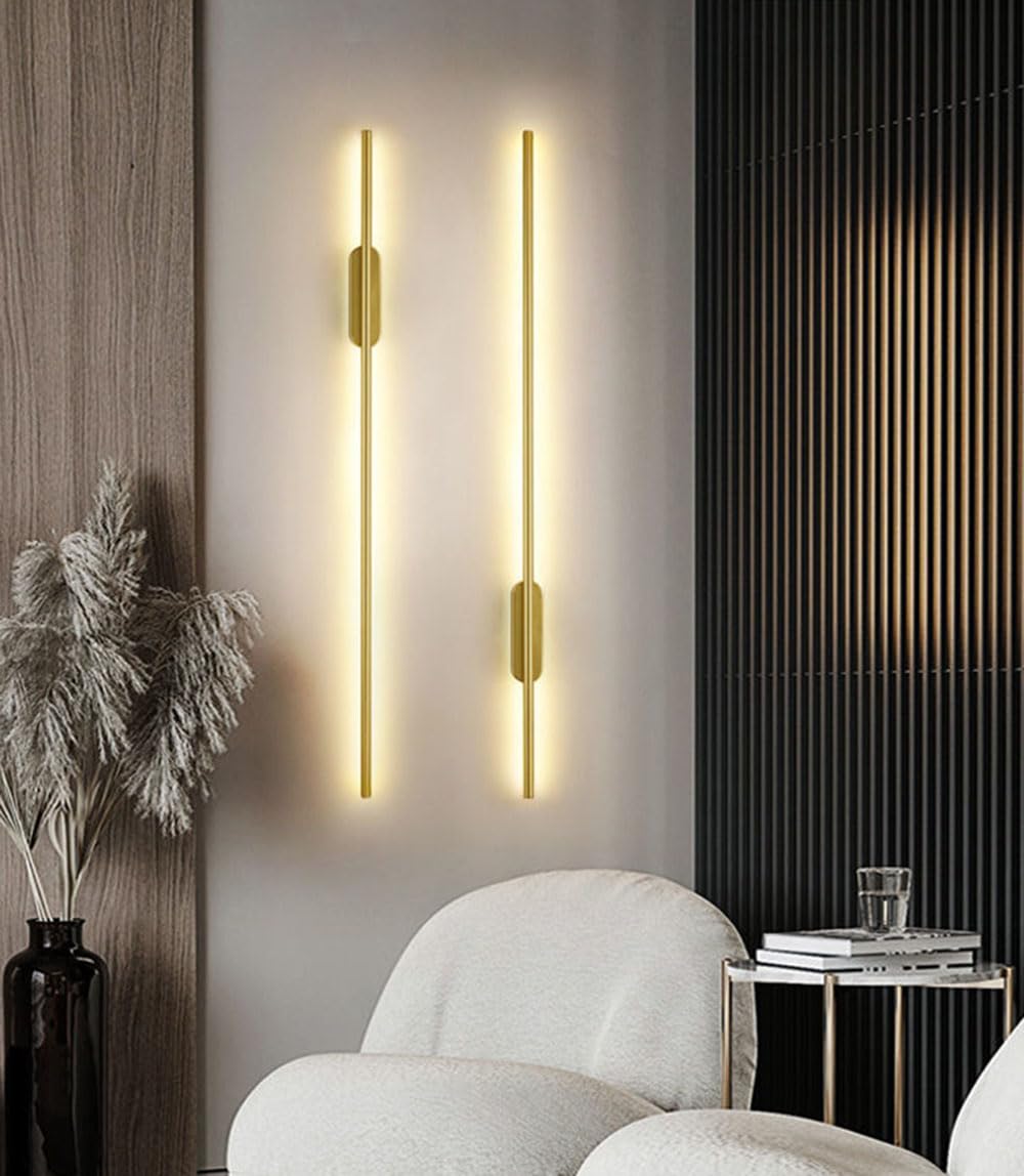 DRGE 2 Pieces LED Wall Lights,Background Linear Sconce Lamp,Modern Simple Aluminum Alloy Indoor Bedside Decoration Light,for Living Room Corridor Stairs (Gold B, 60CM)