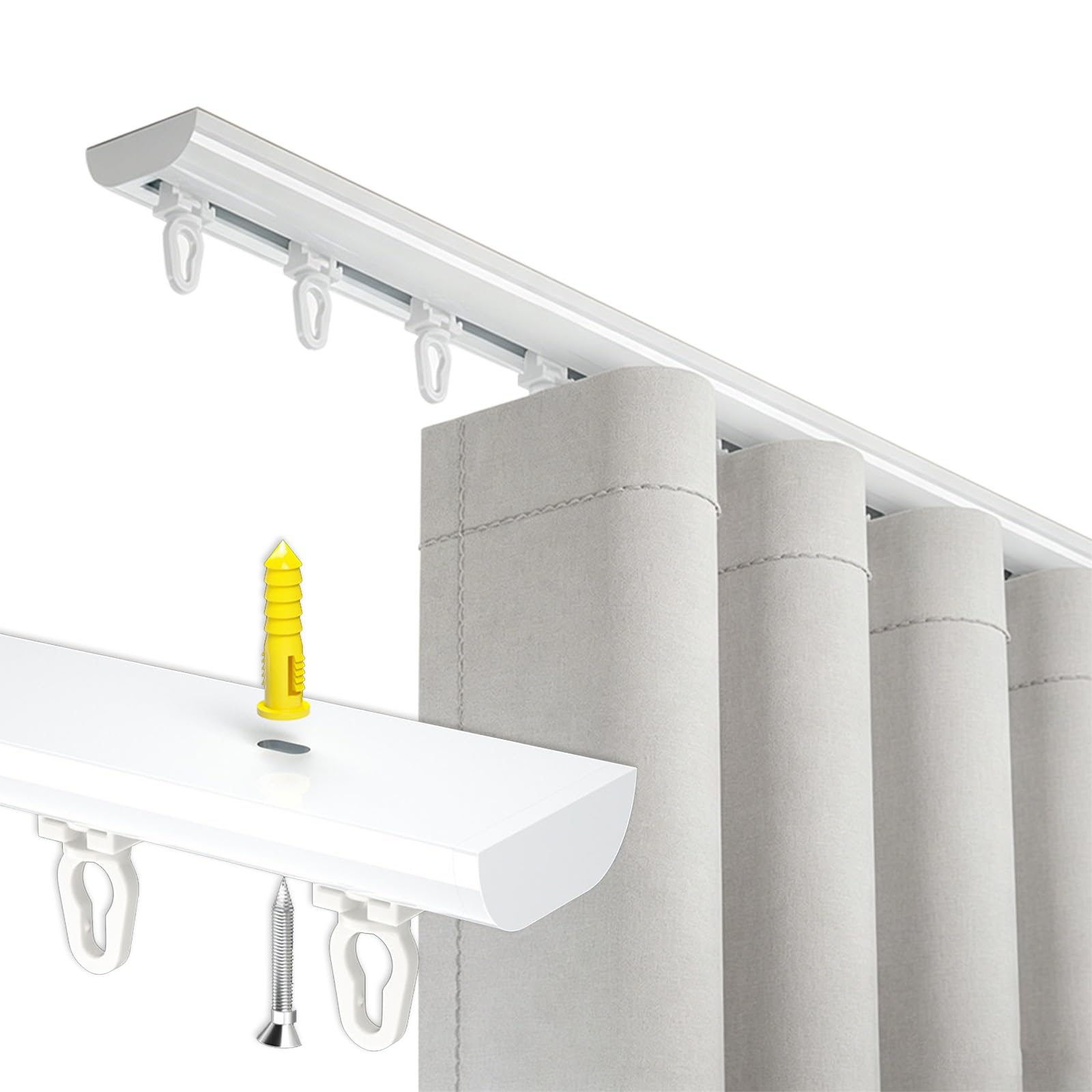 Ceiling Mount Curtain Track/Curtain Rod Aluminum Curtain Rail Ultra Thin Blackout Curtains Rail Aluminum, Invisible Curtain Rail for Living Room, Bedroom, Room Divider(110CM(3.6FT),125mm)