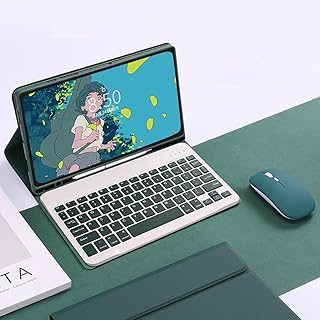 SZAMBIT Capa de Teclado Compatível para Samsung Galaxy S7+/S8+/S7 FE,com Porta-Lápis,com Bluetooth Magnético Destacável Sem Fio Teclado e Mouse,Português,Verde Escuro