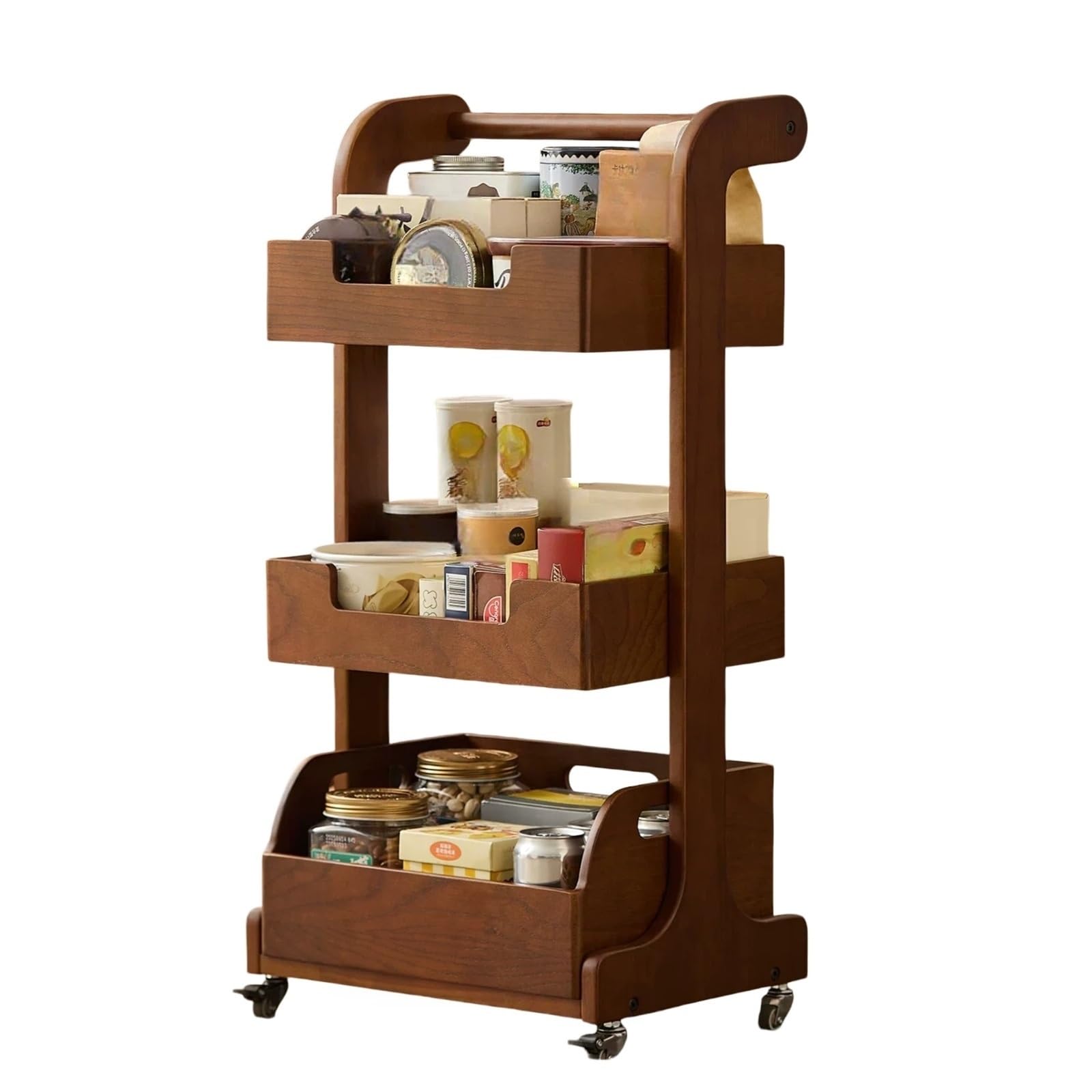 FZL02068LM Kitchen Trolley Rolling Snack Storage Cart Movable Organizer Shelf for Toys and Dining Room