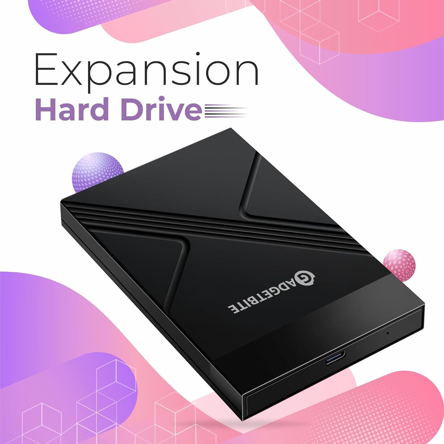Gadgetbite Boîtier pour disque dur externe sans outils avec vitesse de transfert rapide jusqu'à 5 Gbit/s et capacité de stockage jusqu'à 4 To avec SSD/HDD 2,5 SATA (noir, USB vers type C)