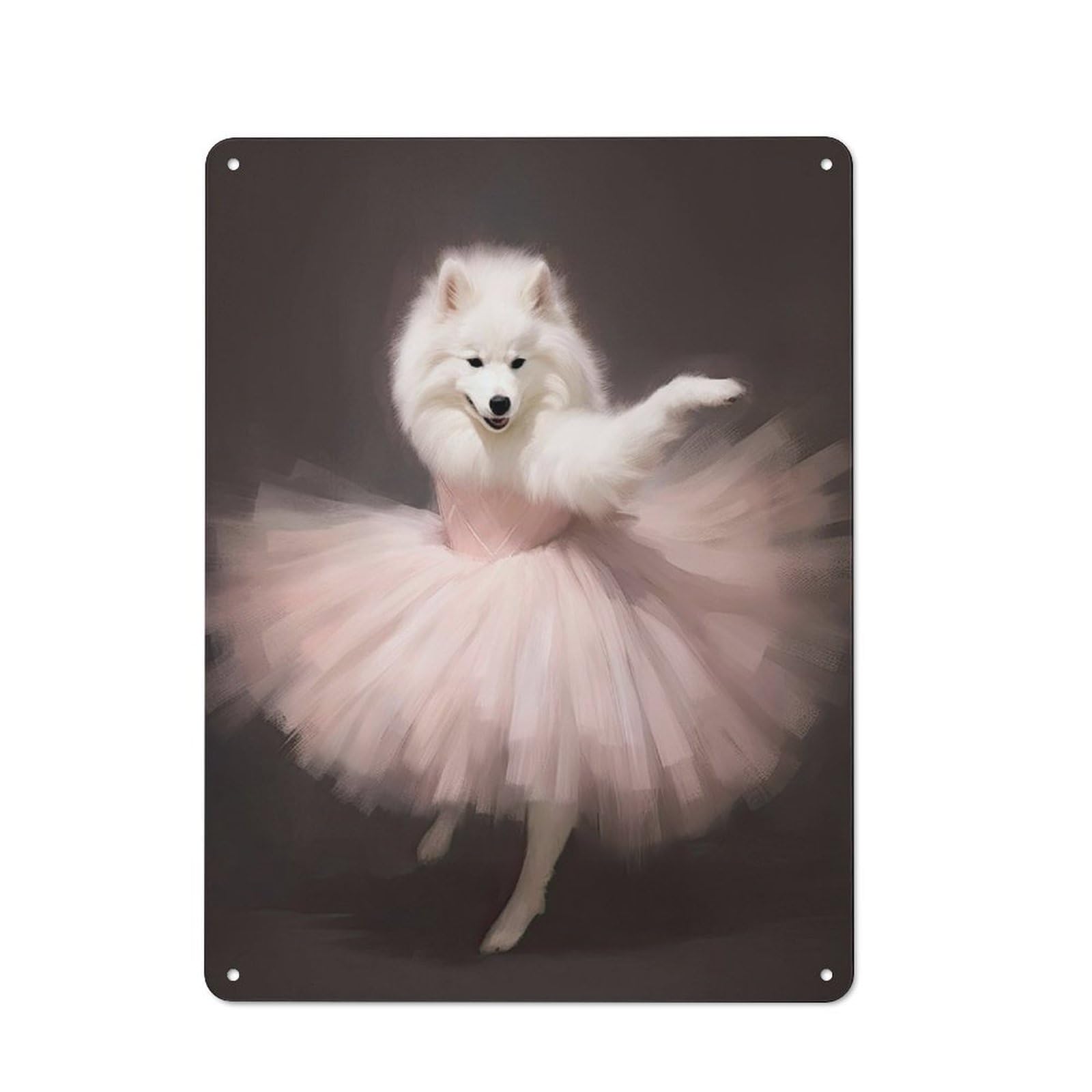 Junmoney Samoyed Ballerina Tin Wall Plaque 40X30cm With For Living Room Wall, Gift For Feature Wall Decorators During The Christmas Season