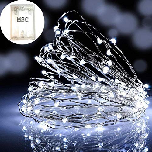 MSC - 16.5 ft / 5m - 50 Led's Batt Powered LED 5m Cool White Coloured String Fairy Lights On Copper Cable with Light Effects, Ideal for Christmas, Xmas, Party,Wedding,Decoration Cool-Batt-5m