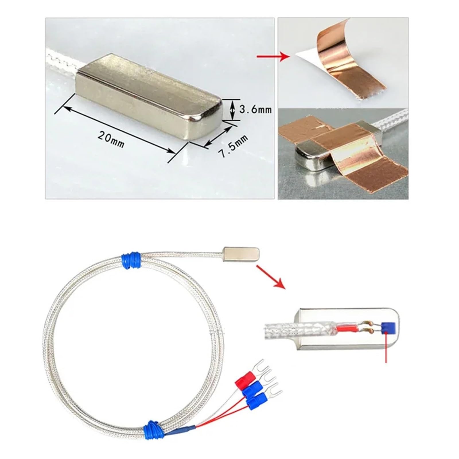 temperaturfühler Edelstahl PT100K Pasted Typ Oberfläche Messung Patch temperatur Sensor 1-20m Abgeschirmtes Kabel 3 Draht thermische Widerstand(K-Type-Cable 5m)