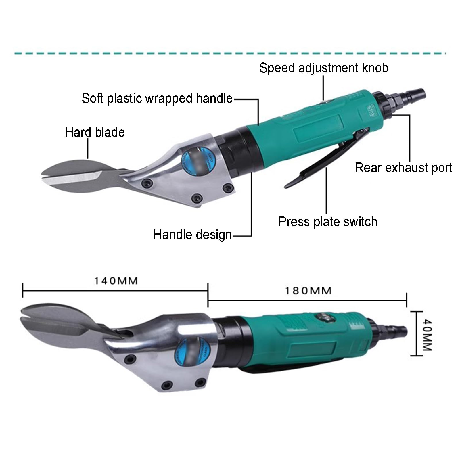 Taglierina pneumatica per metallo, forbici pneumatiche a 2 lame, velocità libera 2.600 giri/min, capacità per acciaio 1,0 mm, alluminio 1,6 mm, taglierina ad aria industriale per fogli e maglie