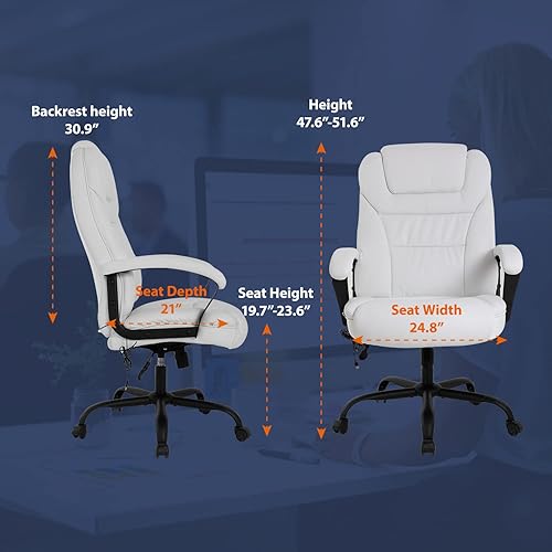 Miniatura 3 de Silla de escritorio ergonómica grande y alta de 500 libras con soporte lumbar, apoyacabezas, silla de oficina de masaje, silla giratoria de piel
