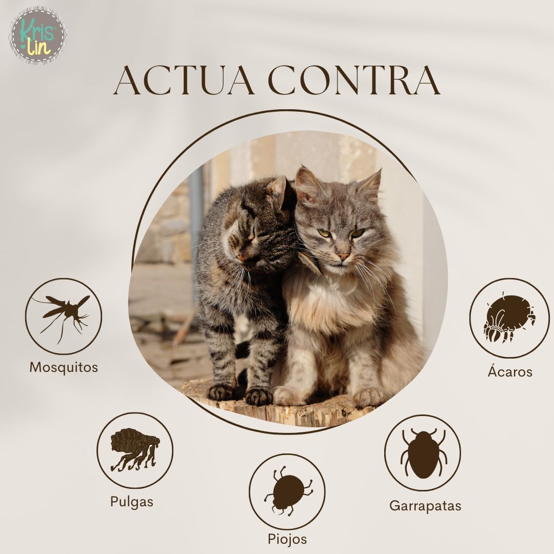 Collar antiparasitario para Gatos con Margosa, geraniol y lavandino, Cítrico, Marrón, 33cm