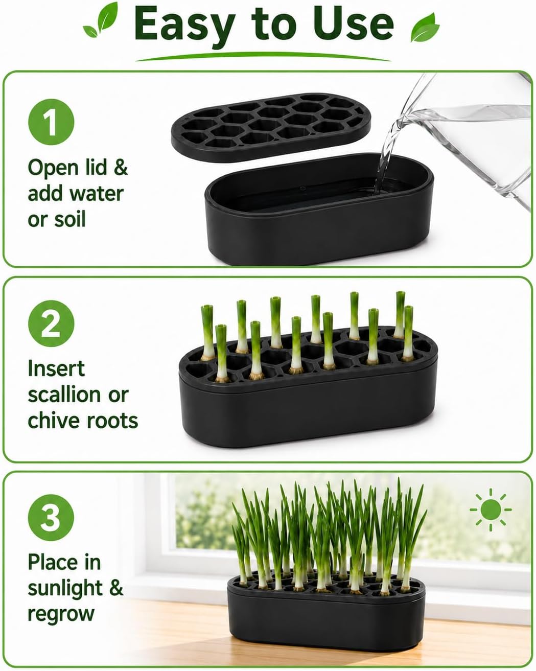 Green Onion Regrower Sprouting Kit Hydroponic Indoor Herb Planter Tray Vegetable Growing Container for Kitchen Window Gardening System Compatible with Green Onion Shredder Regrowth