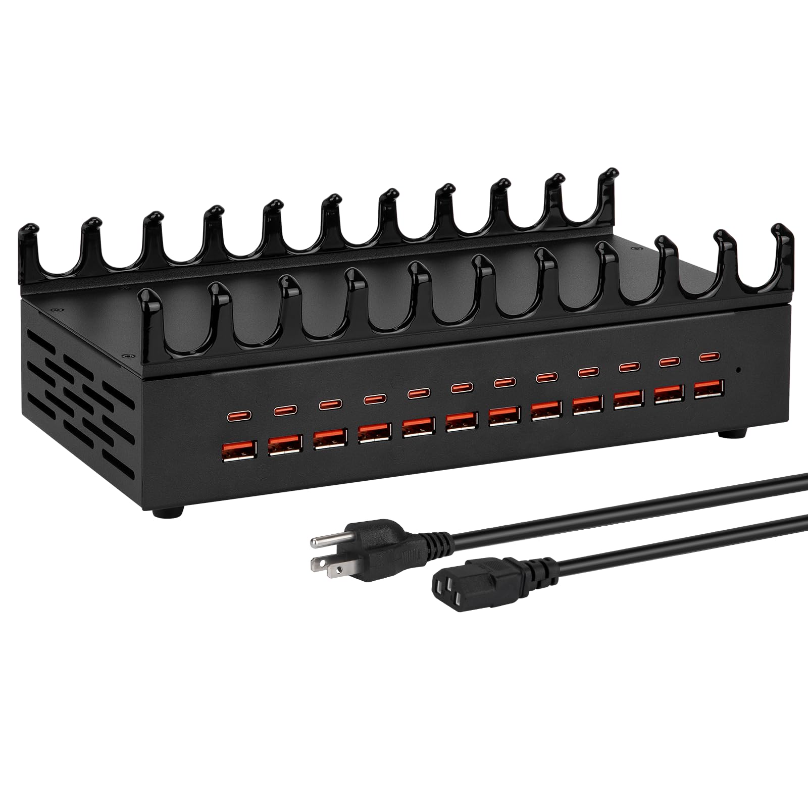 Estación de carga multipuerto USB de 300 W, 24 puertos de carga rápida, compatible con teléfonos, iPad, AirPods, consolas de juegos, pequeña y segura para el hogar, la oficina y los viajes