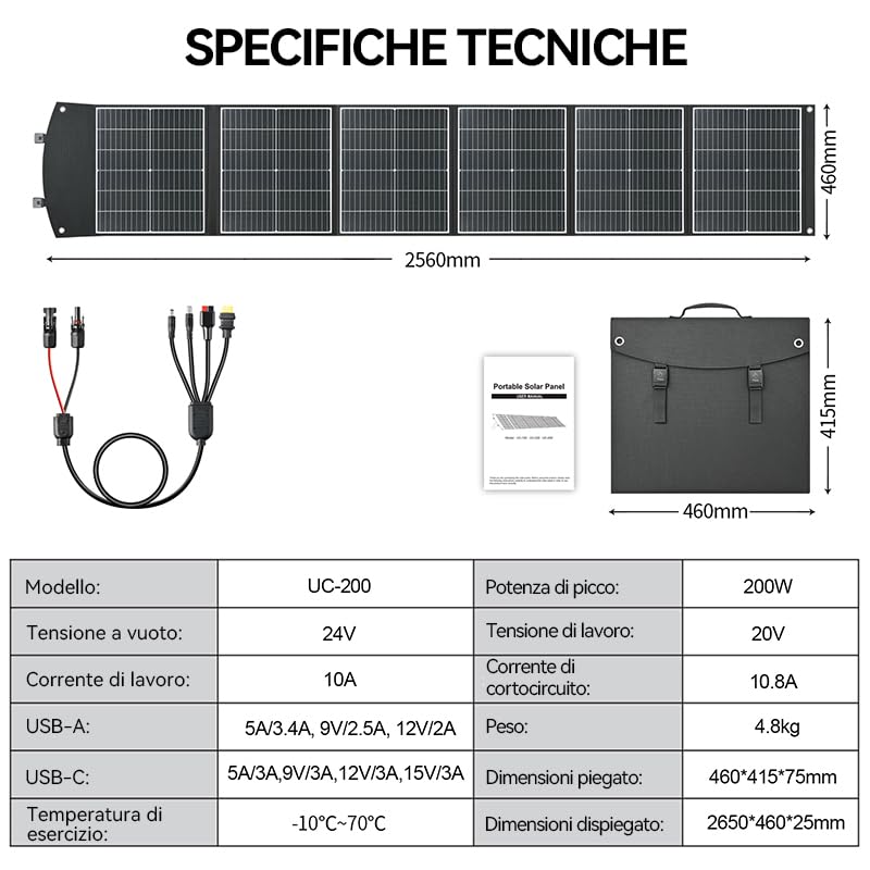Pannello solare pieghevole da 200 W, Compatibilità: DJI Power Adaptermodul per pannello solare (MPPT), Power 1000, Power 500, Power 1000MIni