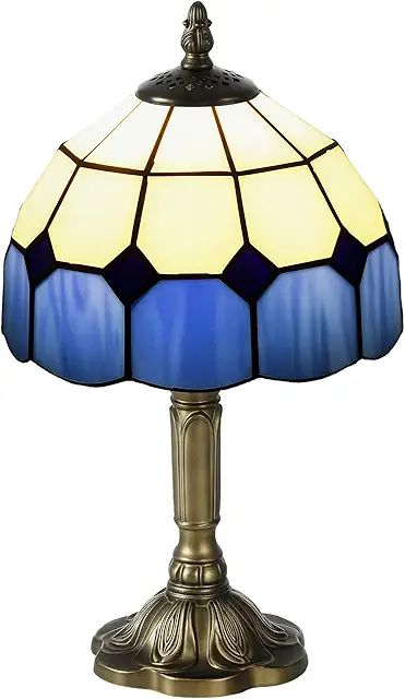 HOMCOM Handmade Stained Glass Table Lamp - Antique Blue Bedside Night Light