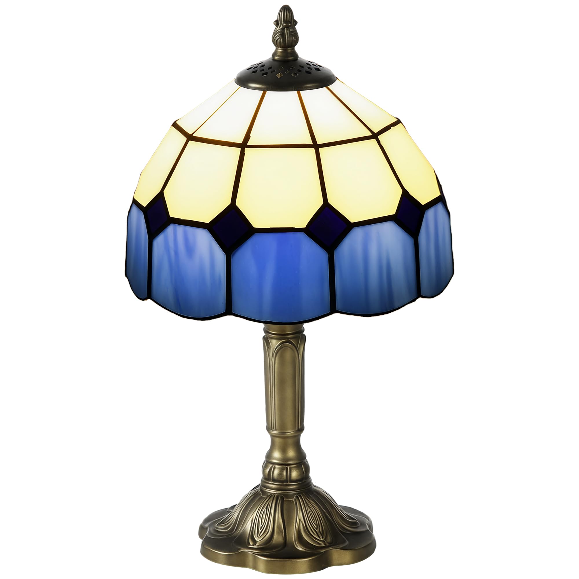 HOMCOM Antique Stained Glass Table Lamp - Blue - Bedside - E27 Bulb Base