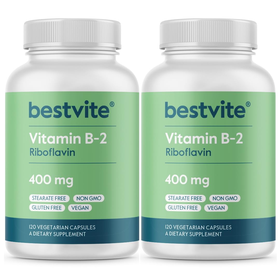 Bestvite Vitamin B-2 (Riboflavin) 400mg (240 Vegetarian Capsules) (120 x 2) - No Stearates - Vegan - Non GMO - Gluten Free