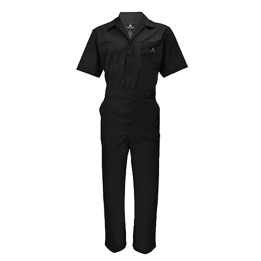 Natural Uniforms Mens Short Sleeve Zip Up Coverall, Stain and Wrinkle Resistant (Black, X-Large)