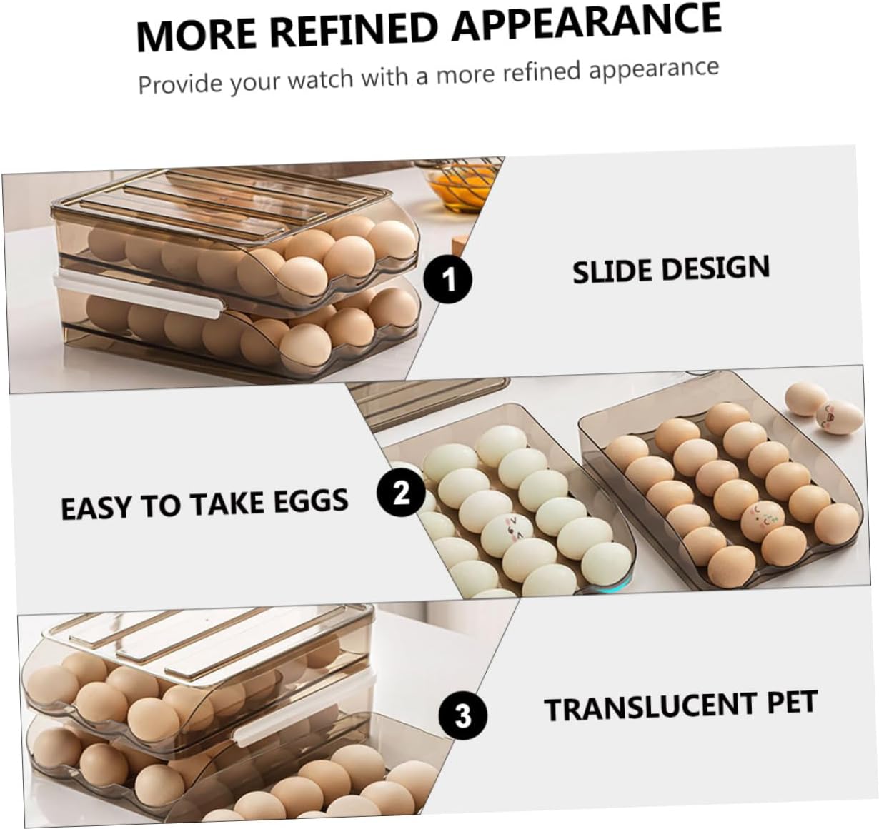 2-layer Refrigerator Egg Holder Auto Scrolling down Storage Box Plastic Egg Organizer Tray for Kitchen Fridge 36-egg Capacity