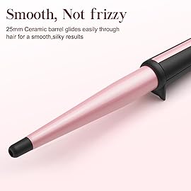 Hair Curling Wand, 0.5-1Inch Tapered Curling Iron, Professional Ceramic Hair Curler Wand with Heat-Resistant Glove, Dual Voltage (Pink)