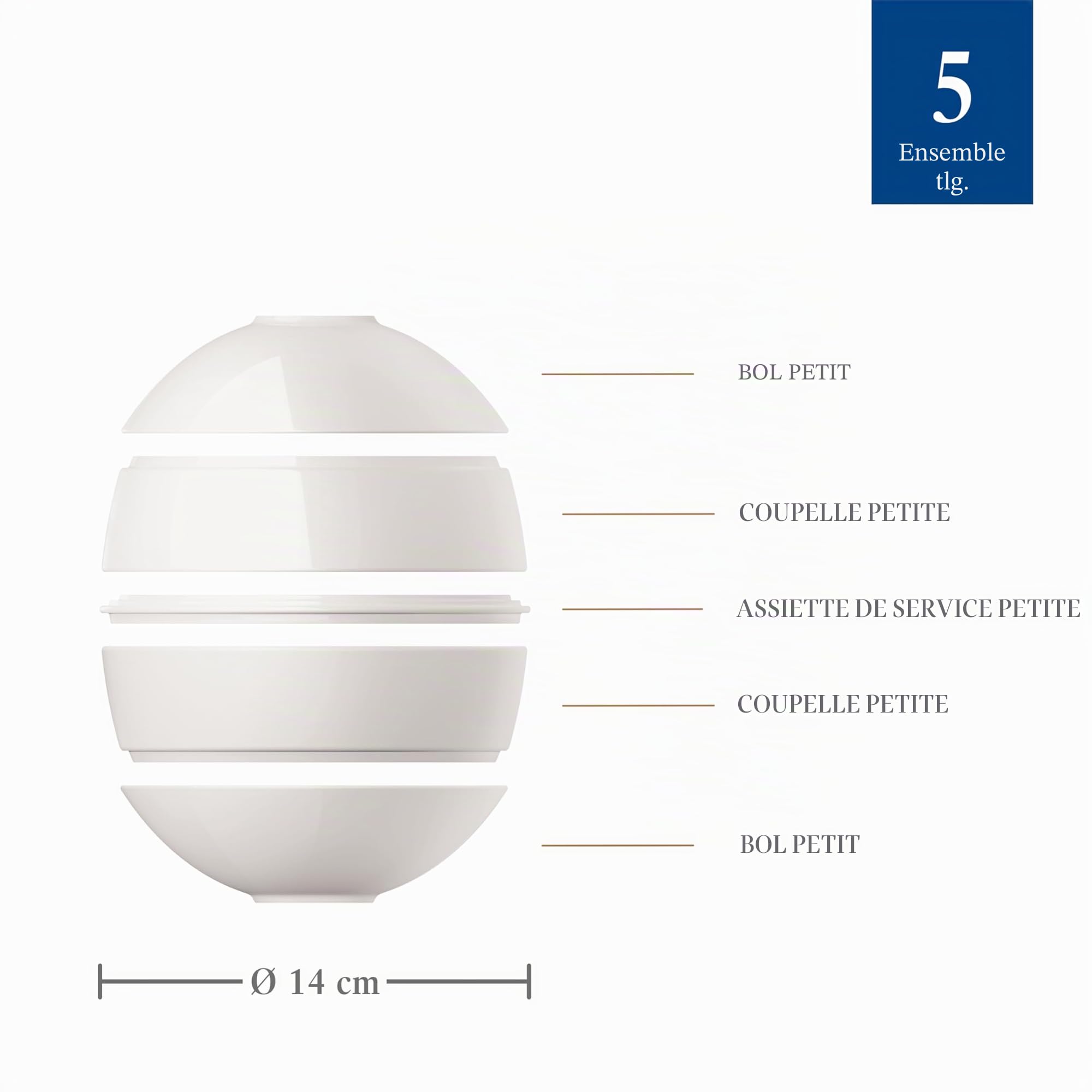Villeroy & Boch - La petite Boule white, ensemble de vaisselle en porcelaine, ensemble de coupes, 5 pcs Ensemble à servir, 14 cm Ø, résistant au lave-vaisselle, convient au four à micro-ondes, blanc