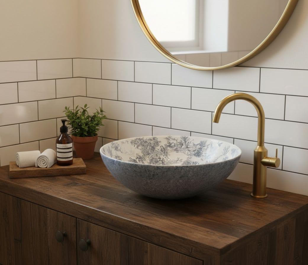 Lavabo Sobre Encimera Rea Juliana White Blue 40X40X11,5Cm