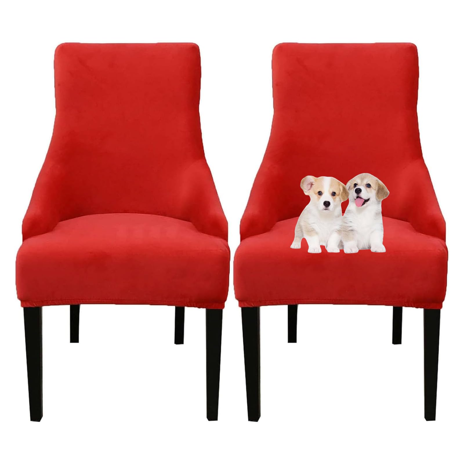 GUYIRT Velvet Wingback Dining Chair Covers, Stretch Wingback Side Chair Slipcover, Sloping Arm Chair Cover, for Home, Banquet (red,set of 2)