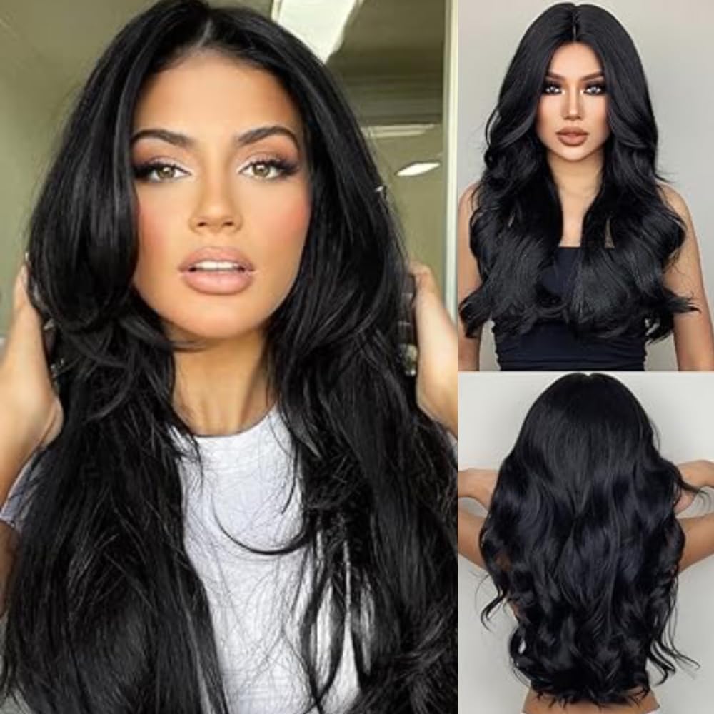 VIEWS Women Full Head Long Synthetic 24 Inch/Hair Wig/Natural Looking/Artificial Hair Stylish Wig for daily Use Cosplay party (Black)-image-15