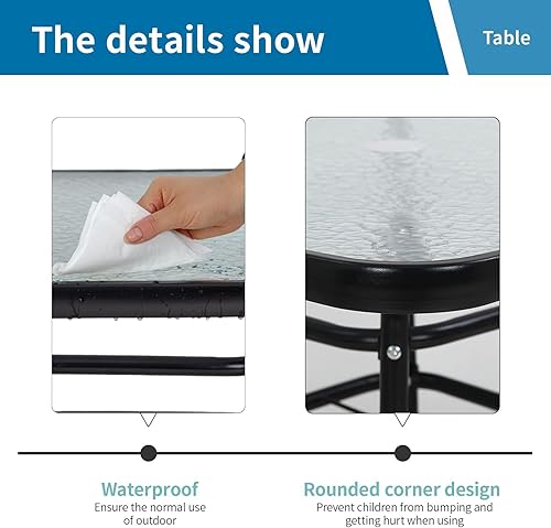 Miniatura 5 de BSTOPHKL Mesa de patio al aire libre con agujero para paraguas, mesa cuadrada de vidrio templado de 32 pulgadas, mesa de centro de conversación,
