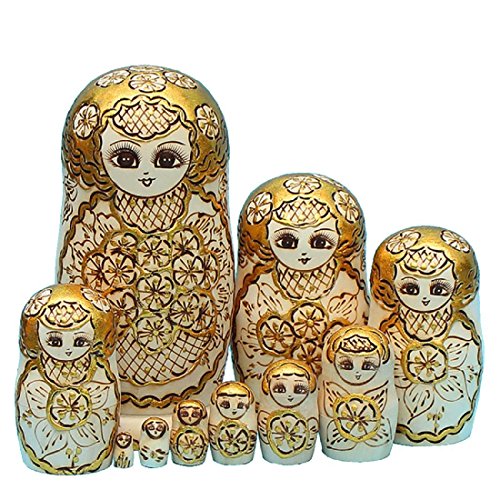 Moonmo 10Pcs Handmade Wooden Gold Plum Russian Nesting Dolls Matryoshka Wooden Toys #TOP14
