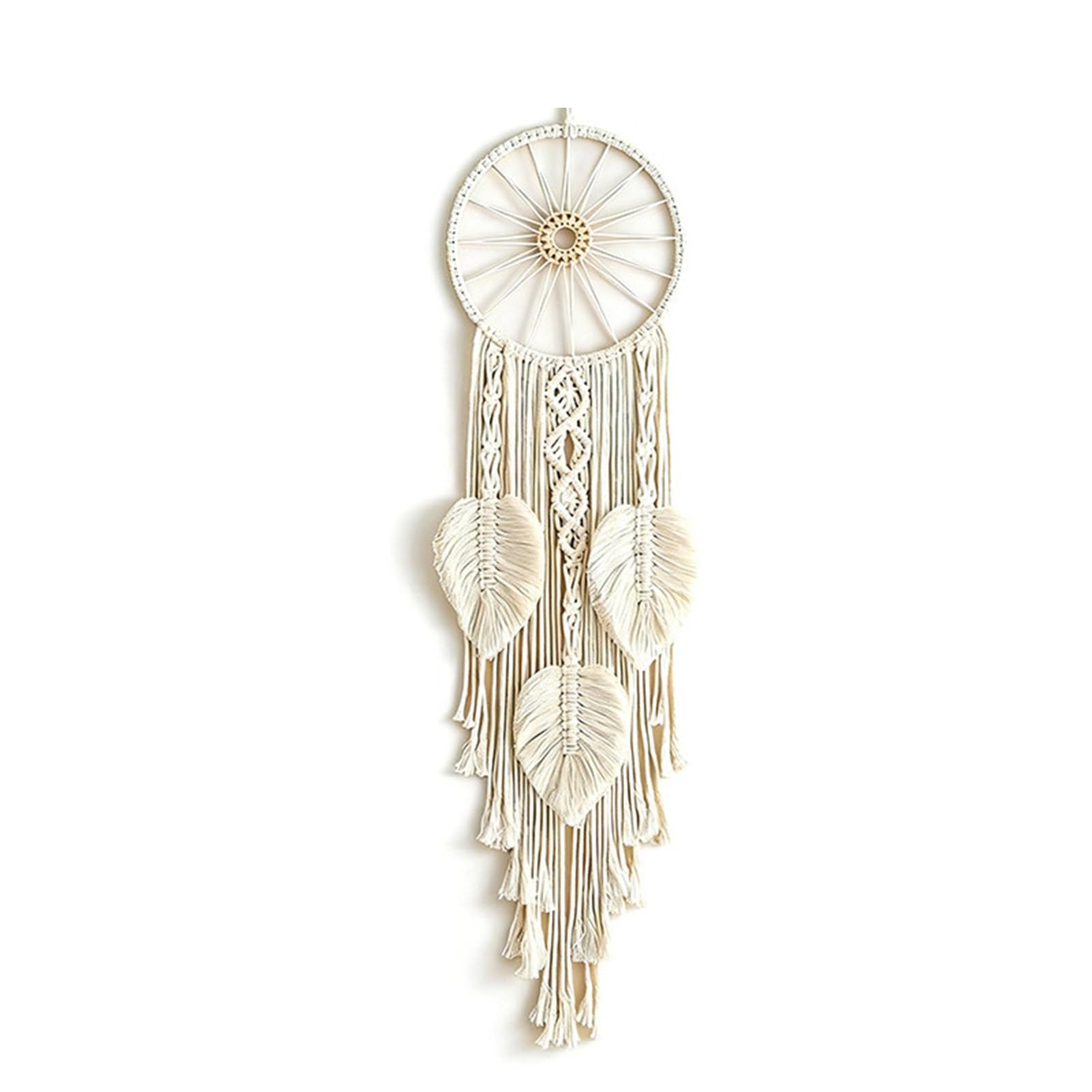 ZhzeYun Large Boho Wall Hanging, Handmade Woven Leaf Tapestry with Tassels, Nordic Bohemian Wall Art for Bedroom Living Room Apartment Dorm Home Decor Beige