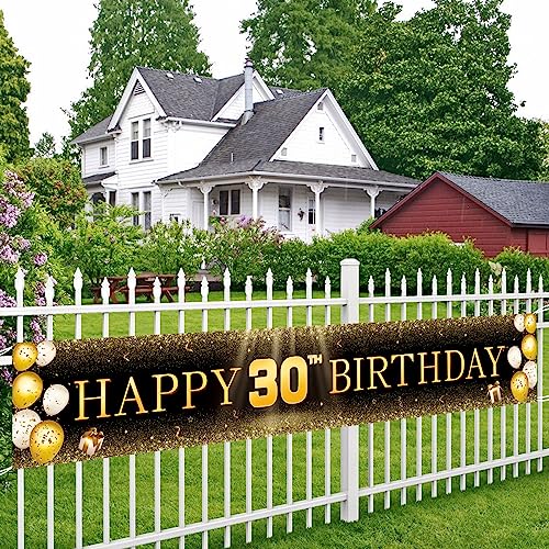 Image of TZSS Black & Gold 30th Birthday Banner Decorations - 118 inchx20 inch Extra Large Dirty Thirty Sign for Him & Her, Indoor Outdoor Party Decor, Happy 30th Reusable Yard Celebration