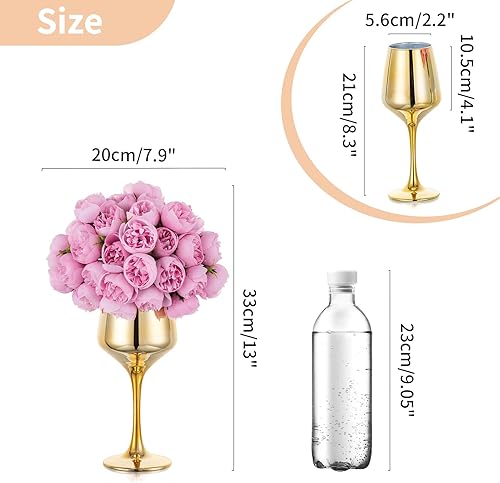 Miniatura 6 de NUPTIO Jarrones pequeños de vidrio con flores 2 juegos de jarrones dorados de 8.3 pulgadas con flores artificiales de color rojo rosa para centros