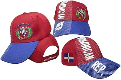Trade Winds Dominican Rep Republic Country Red Royal Blue Bill White with White Letters Emblem Embroidered Cap Hat