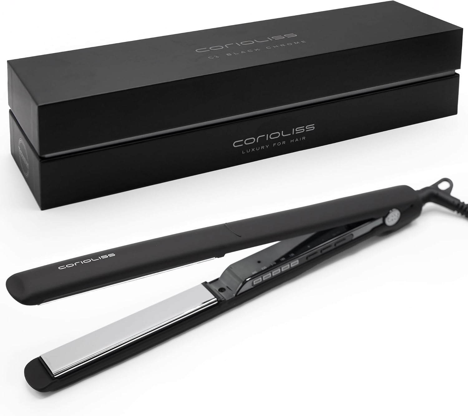 C3 | Professional Hair Straightener | Extra lange Titanium Platen | Perfect voor steilen en krullen | Tot 235º | Ionisch | Antifrizz | Zwart Chroom Soft Touch