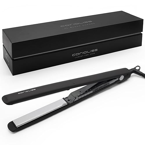 Corioliss C3 Plancha plana profesional para el cabello, placas de titanio, control de temperatura, mujeres (cromo negro suave al tacto)