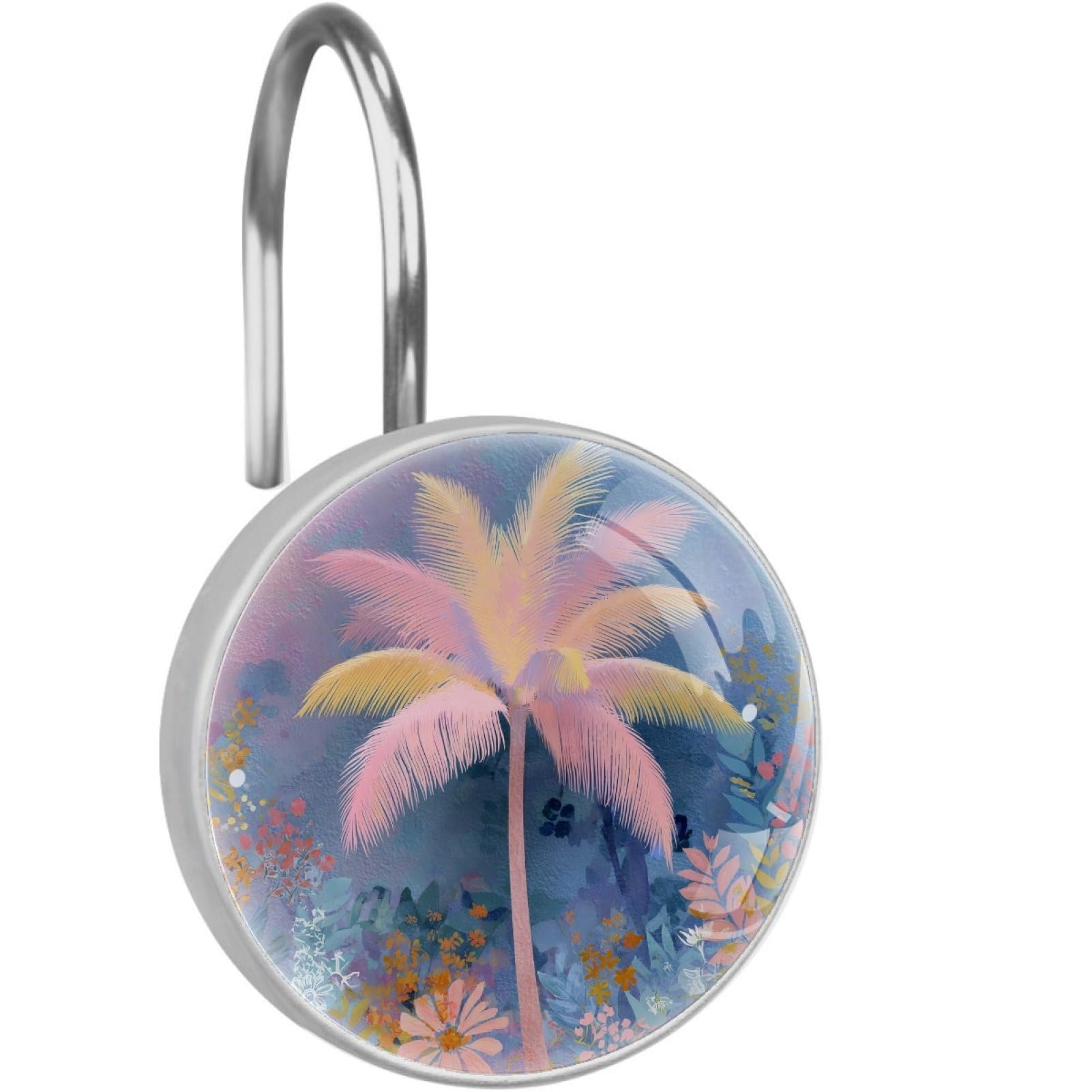 VAPOKF Shower Curtain Hooks, 12PCS Pink Palm Tree Shower Curtain Hook for Bathroom Decors Home Bedroom