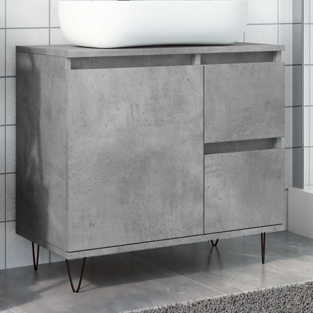 Mobile sottolavabo grigio cemento, 65 x 33 x 60 cm, in legno con gambe in ferro, mobile da bagno impermeabile con spazio per piccoli bagni, pratico set di mobili da bagno, salvaspazio