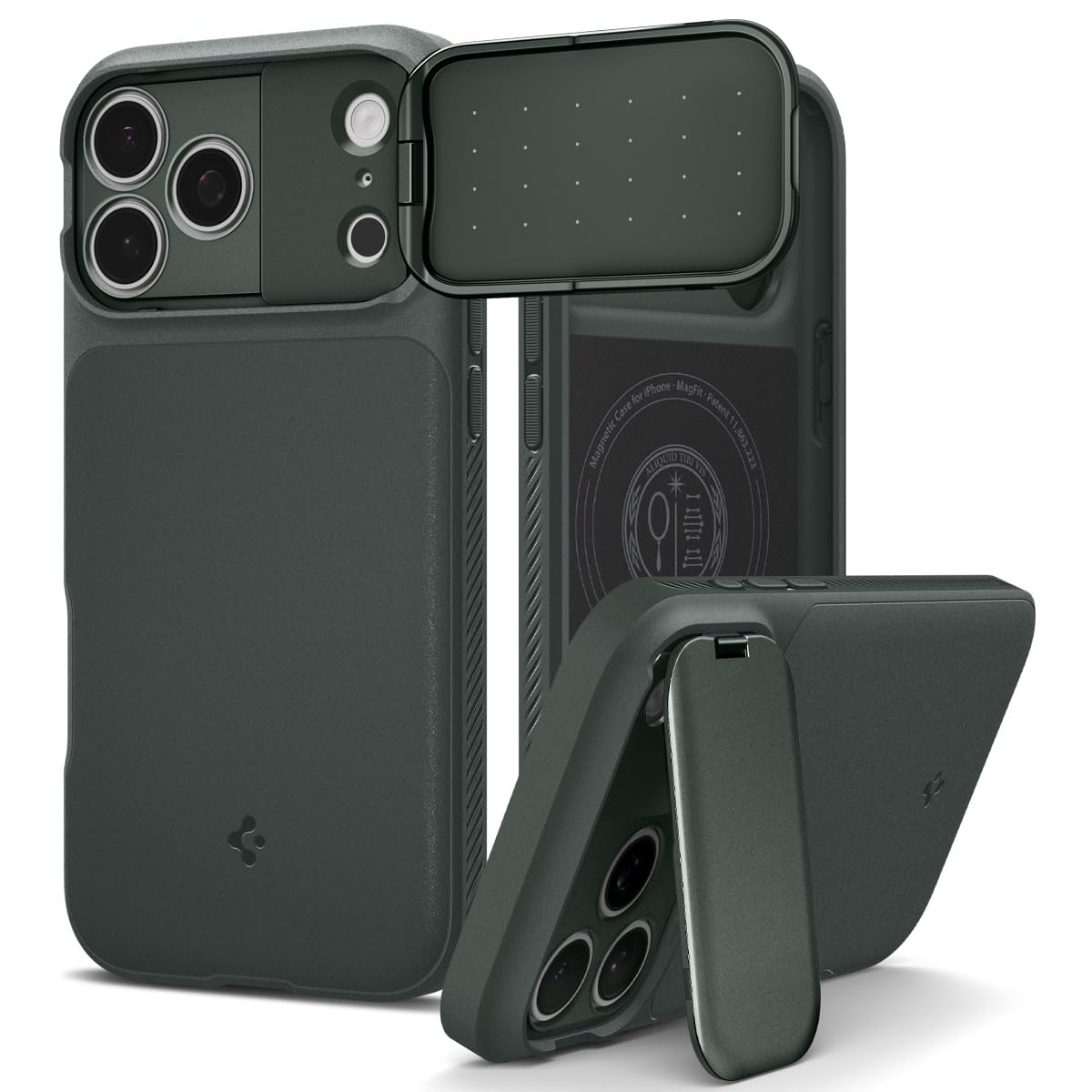 Spigen iPhone 17 Pro Max ile Uyumlu MagSafe Kılıf Optik Armor Mag Fit Metal Stand özellikli Kamera Korumalı Yeşil Kapak - ACS09901 (Spigen TR Garantili)