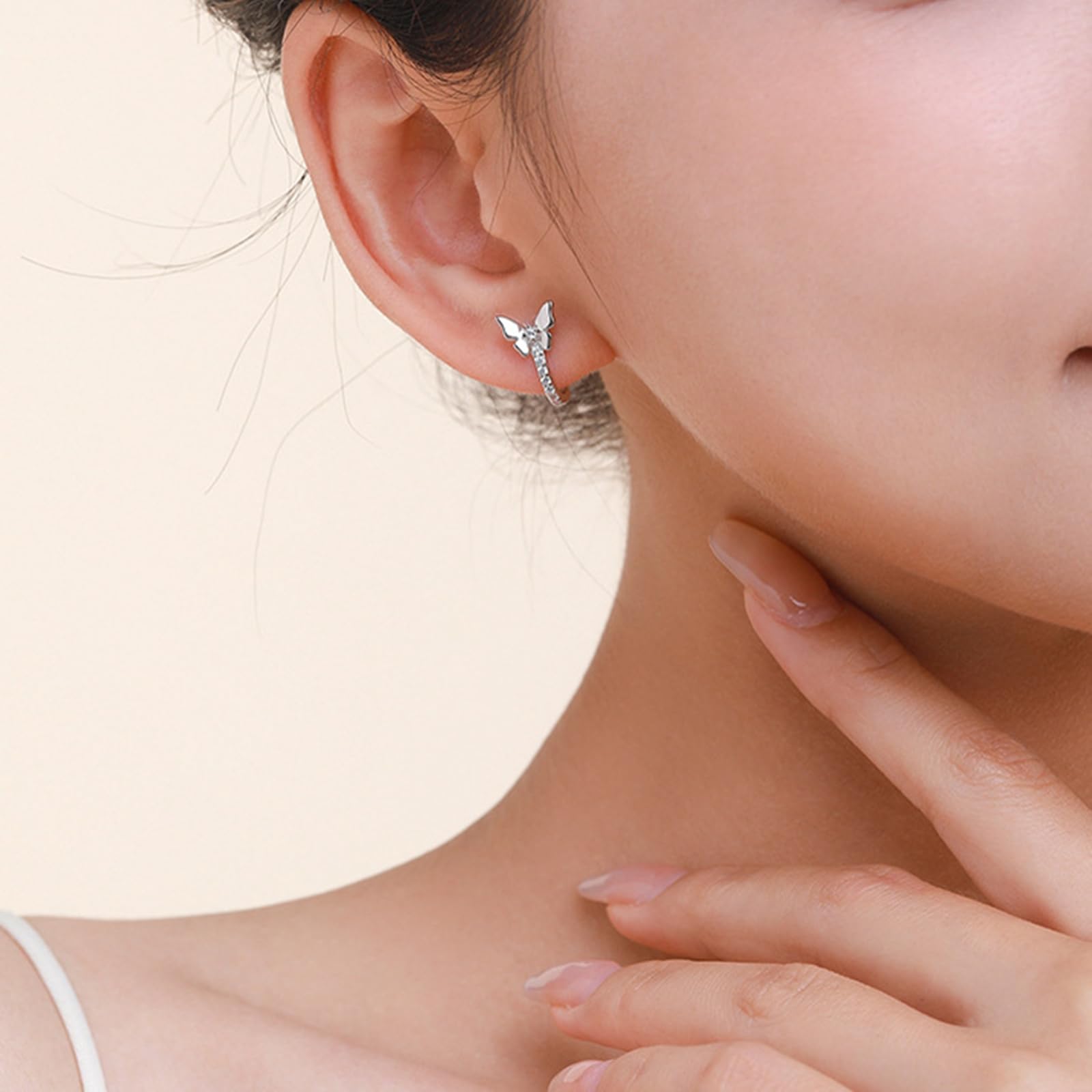 Pendientes de aro de oro para mujer, oro real de 9/14/18 quilates, aretes de mariposa con moissanita para ella