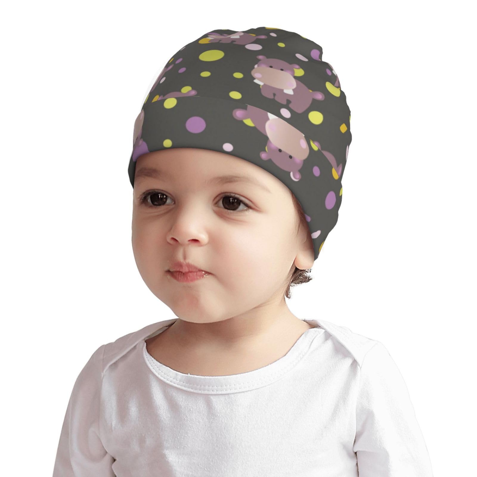 Rqzwdq Cute Cartoon Hippo Pattern Kids Beanie Hats Warm Knit Beanie Cap Skull Caps Gifts Decor for Boys Girls White