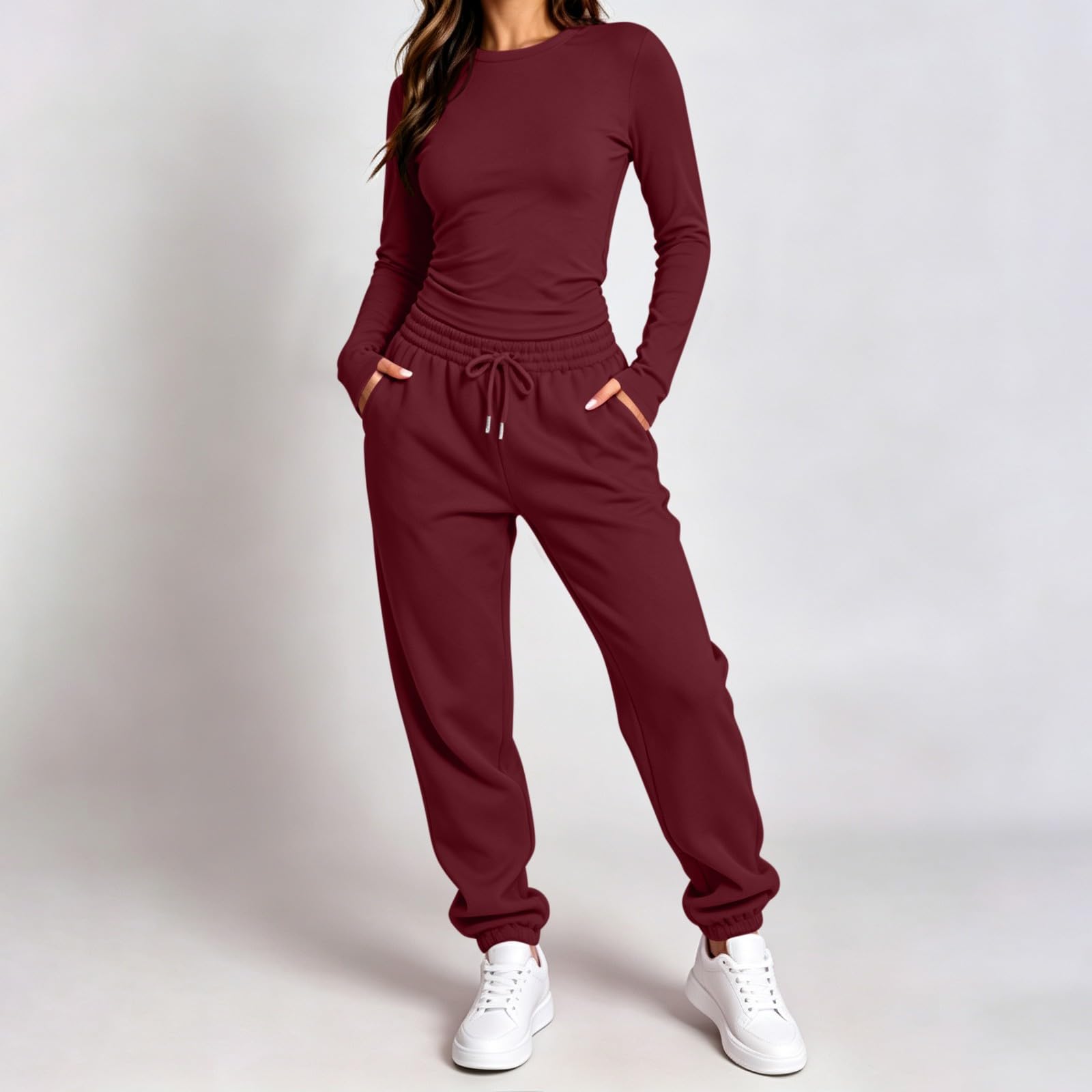 Chandal Mujer 2 Piezas Conjunto Chándal de Top Ajustado y Pantalon Jogger