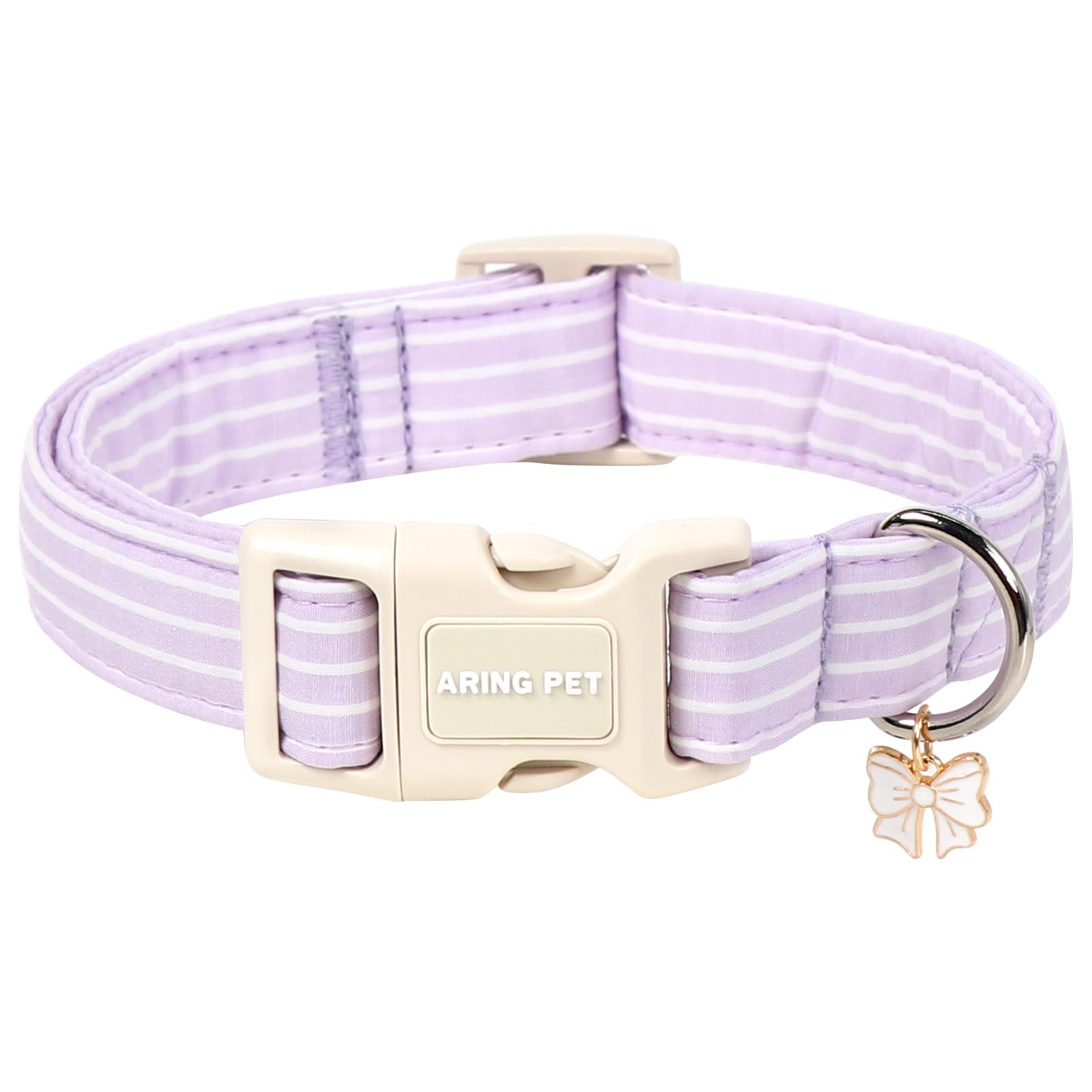 ARING PET Stripe Dog Collar, Cute Summer Purple Stripe Pet Collars with Bow Charm for Puppy Small Medium Large Boy Girl Dogs, for Daily Outdoor Walking Beach Stroll-S — image 1