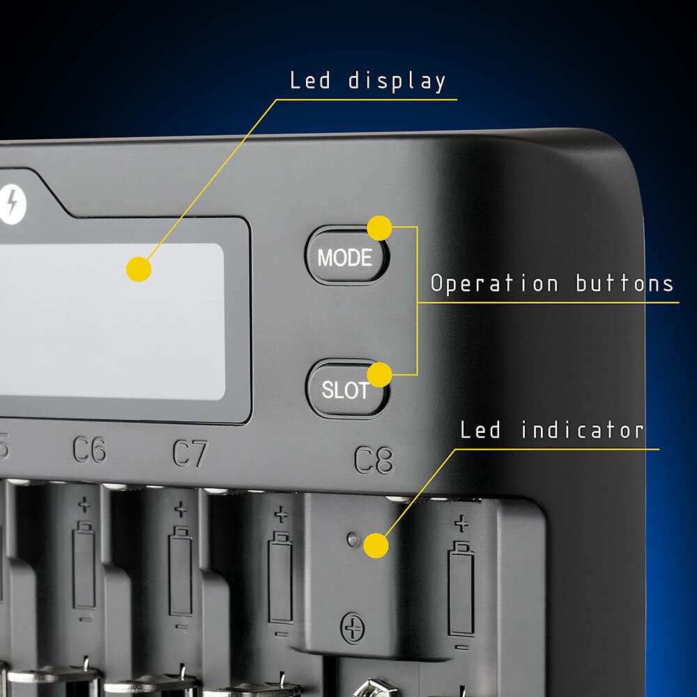 everActive Caricatore per fino a 10 batterie agli ioni di litio e NI-MH, Li-HV e Li-FePO4 professionale, veloce e universale, display LCD, test di capacità, modello: UC800