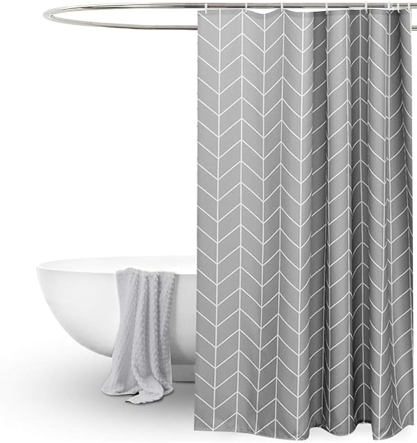 EurCross Grey Shower Curtain for Bathroom,Geometric Pattern,Water Repellant Anti Mould Extra Wide Long Shower Curtains 200 X 200cm Drop for Wet Room