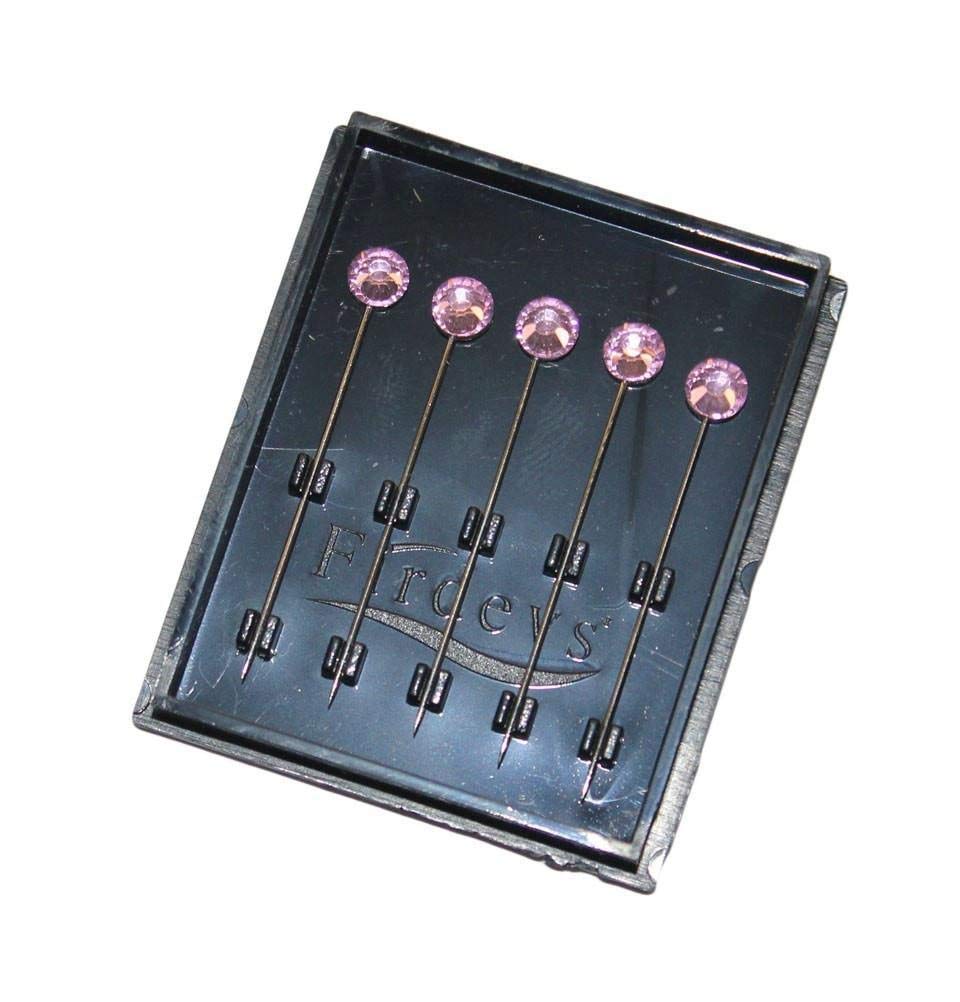 Hijab Pins Set of 5 Firdevs Rhinestone Luxury Scarf Needles (Light Pink)